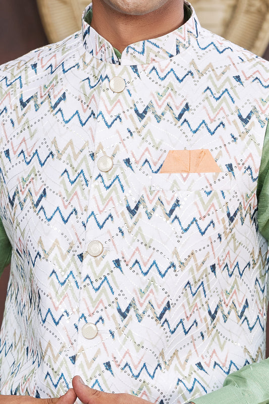 Pista Green Art Silk Nehru Jacket (NMK-7944) - Nihal Fashions