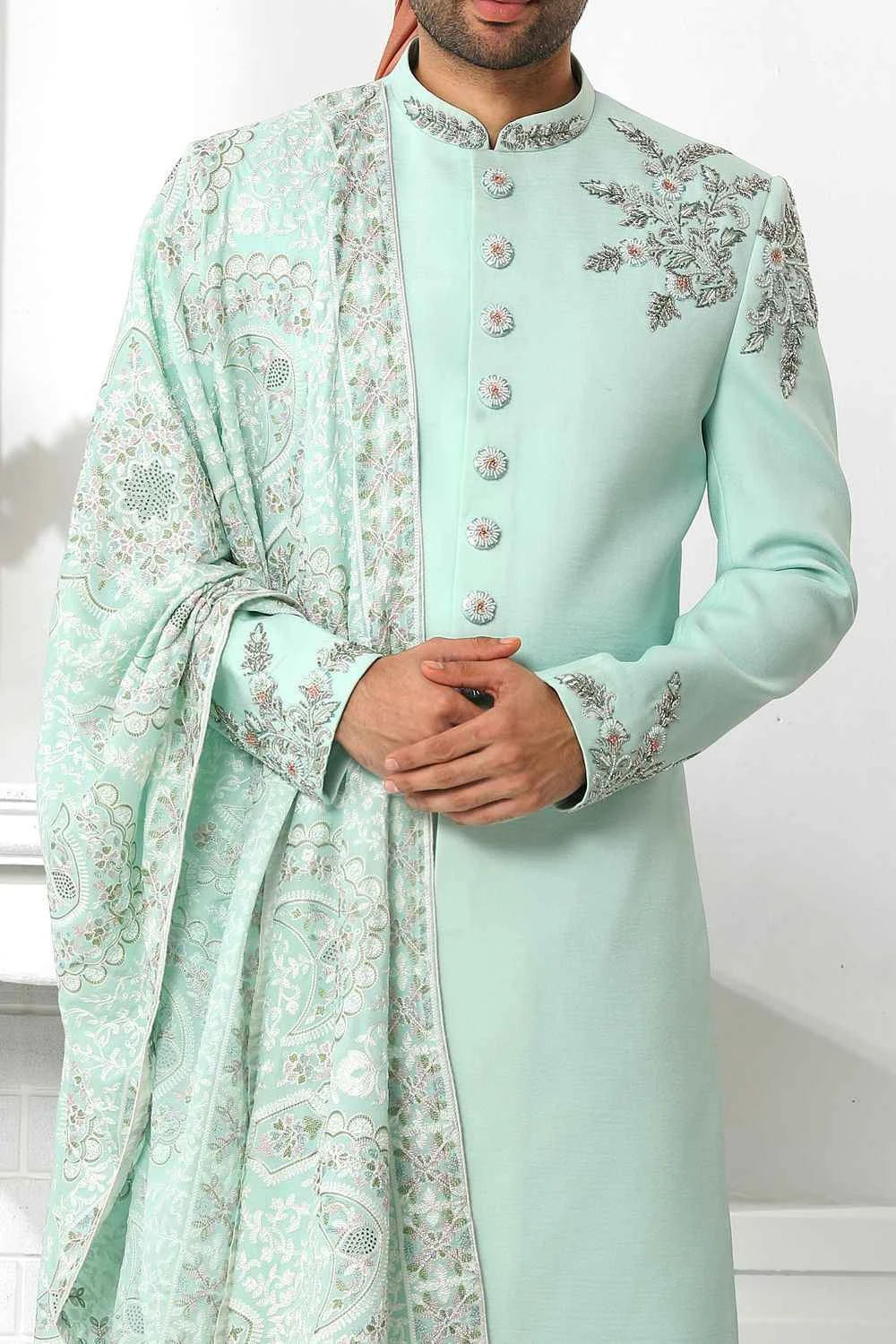 Pista Green Art Silk Sherwani (NMK-6255)