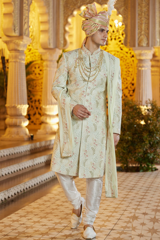 Pista Green Art Silk Sherwani (NMK-8189) - Nihal Fashions