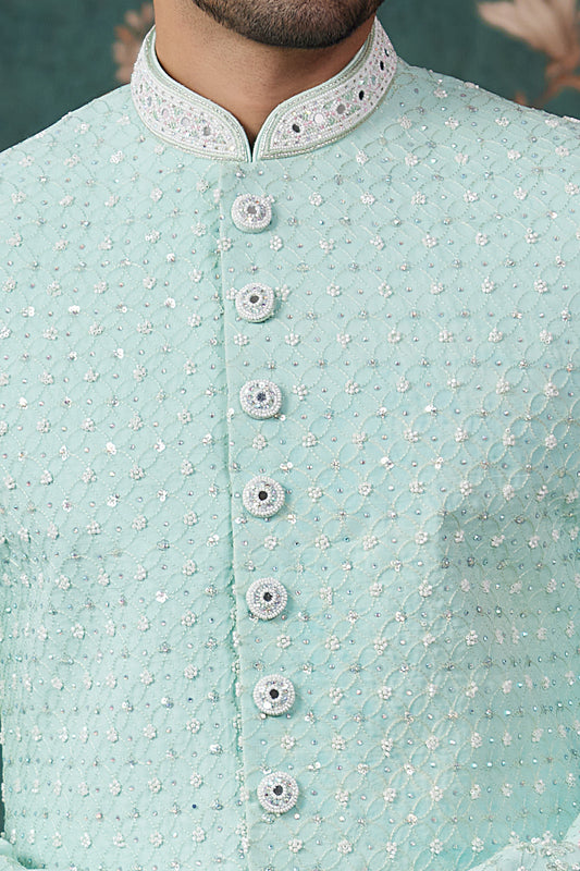 Pista Green Art Silk Sherwani (NMK-8234) - Nihal Fashions
