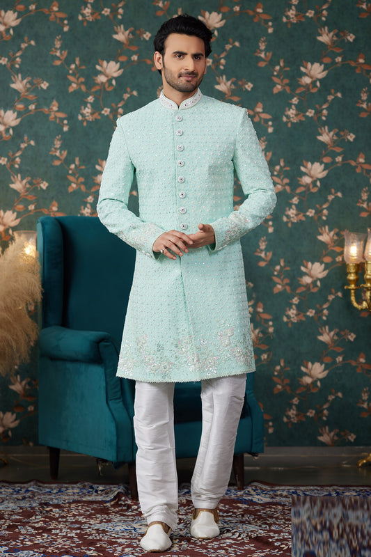Pista Green Art Silk Sherwani (NMK-8234) - Nihal Fashions