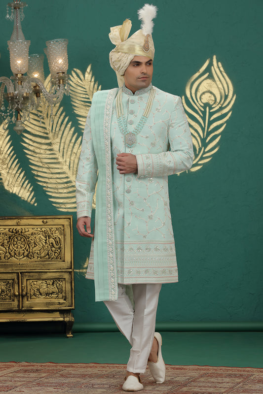 Pista Green Art Silk Sherwani (NMK-8603) - Nihal Fashions