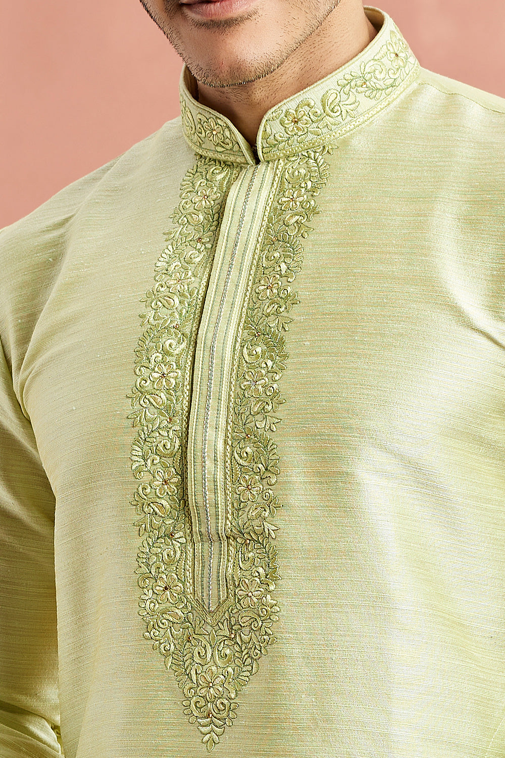 Pista Green Banarasi Art Silk Kurta Pajama (NMK-7931) - Nihal Fashions
