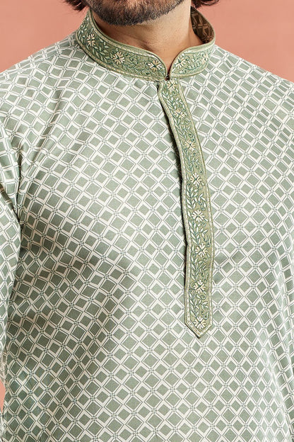 Pista Green Cotton Casual Kurta Pajama (NMK-7541) - Nihal Fashions