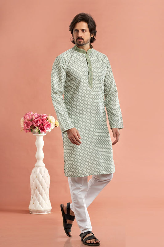 Pista Green Cotton Casual Kurta Pajama (NMK-7541) - Nihal Fashions