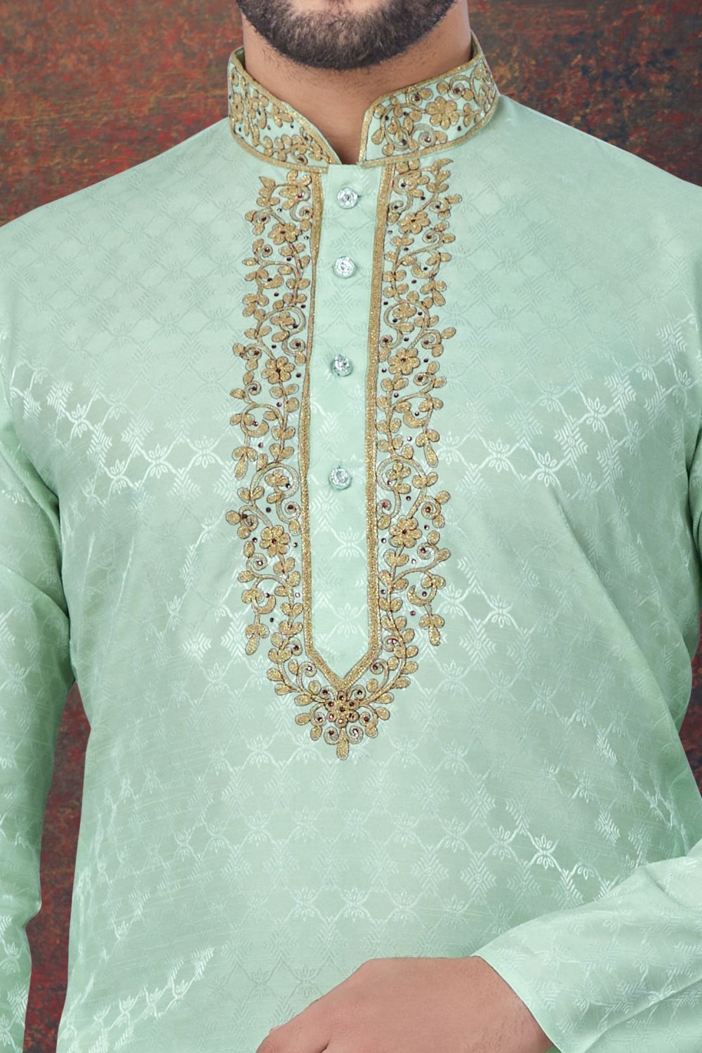 Pista Green Jaquard Kurta Pajama (NMK-7833) - Nihal Fashions