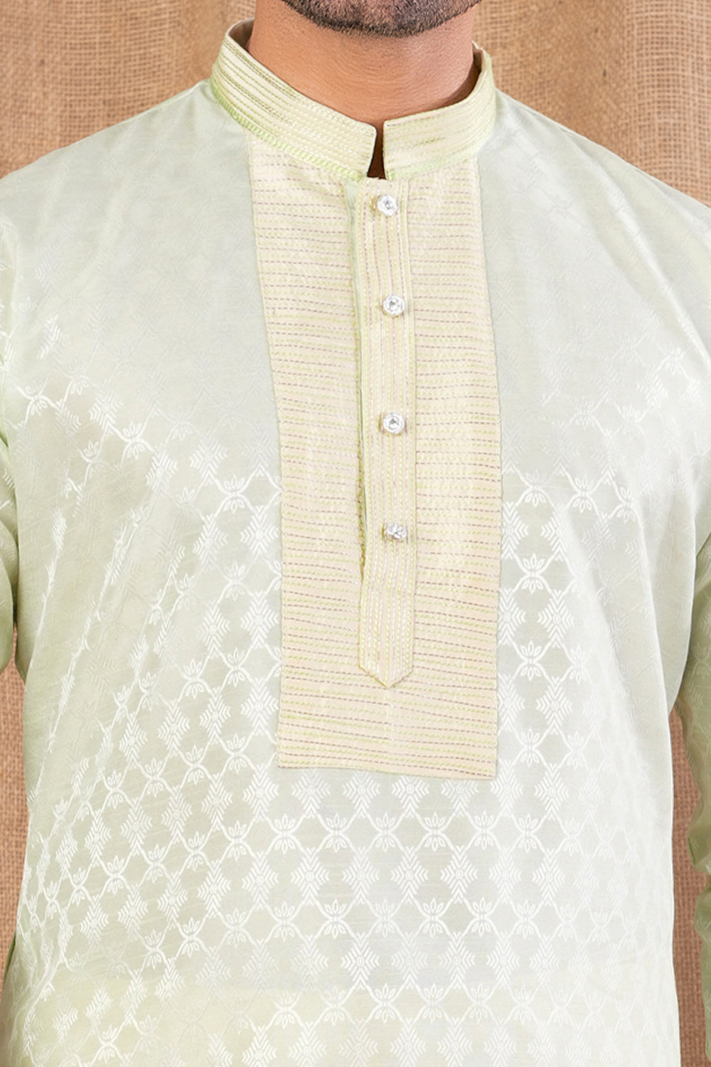 Pista Green Jaquard Kurta Pajama (NMK-8506) - Nihal Fashions