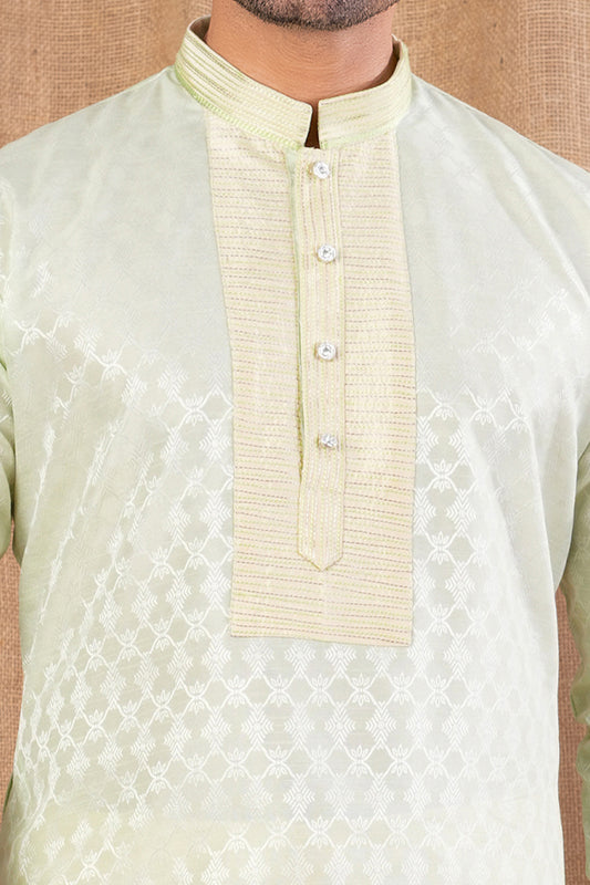 Pista Green Jaquard Kurta Pajama (NMK-8506) - Nihal Fashions