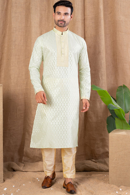 Pista Green Jaquard Kurta Pajama (NMK-8506) - Nihal Fashions
