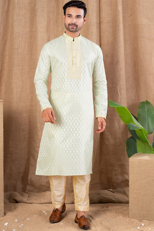 Pista Green Jaquard Kurta Pajama (NMK-8506) - Nihal Fashions
