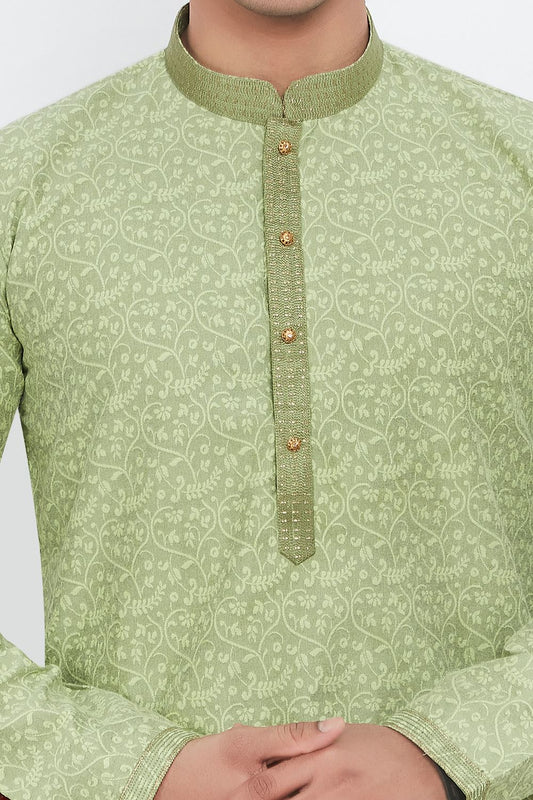 Pista Green Jaquard Silk Brocade Kurta for Men (NMK-7737) - Nihal Fashions