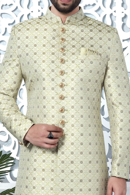 Pista Green Jaquard Silk Indo Western (NMK-7191) - Nihal Fashions