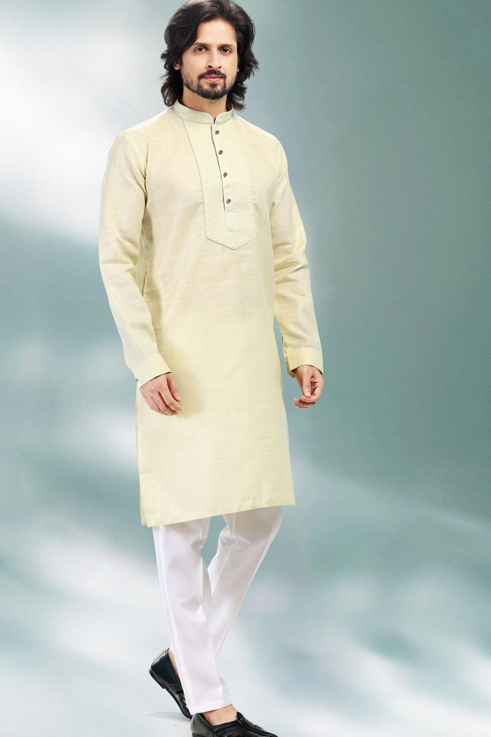 Pista Green Linen Cotton Kurta Pajama (NMK-6731) - Nihal Fashions
