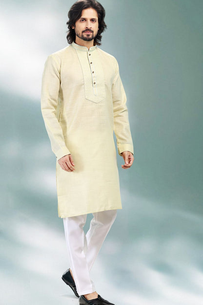 Pista Green Linen Cotton Kurta Pajama (NMK-6731) - Nihal Fashions