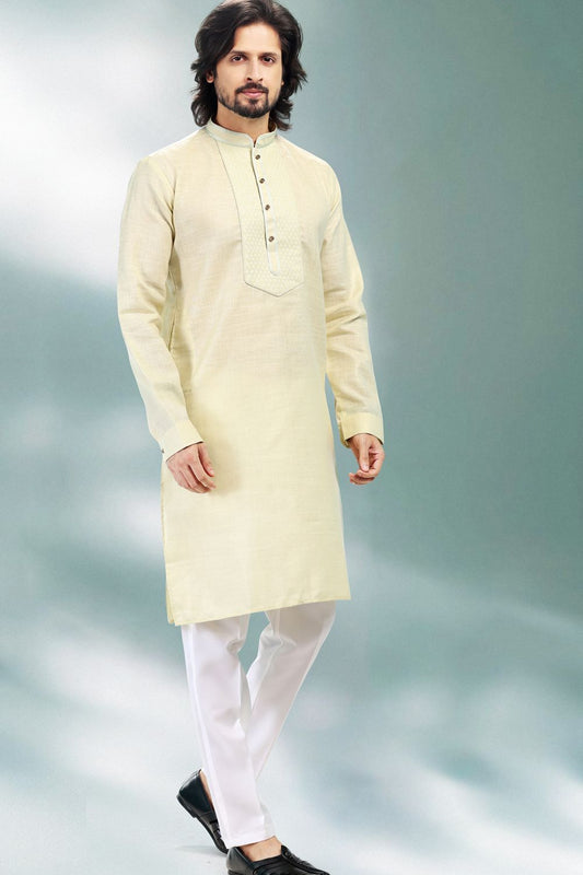 Pista Green Linen Cotton Kurta Pajama (NMK-6731) - Nihal Fashions