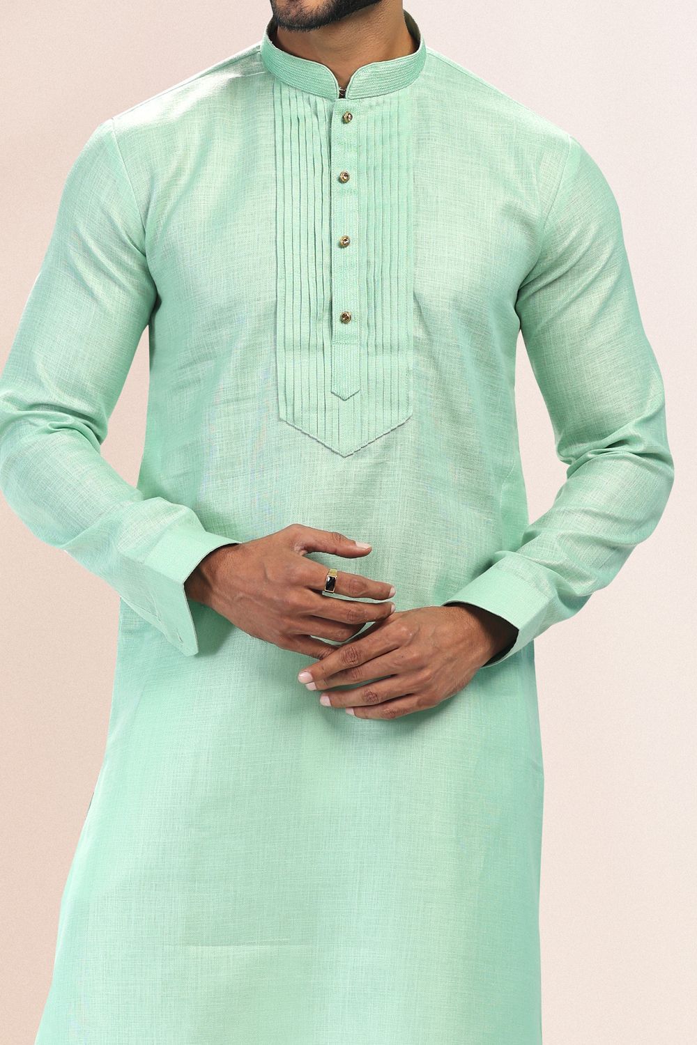 Pista Green Linen Cotton Mens Kurta (NMK-6736) - Nihal Fashions