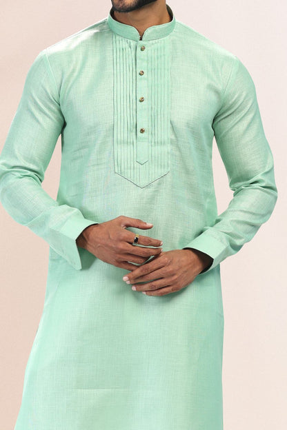 Pista Green Linen Cotton Mens Kurta (NMK-6736) - Nihal Fashions