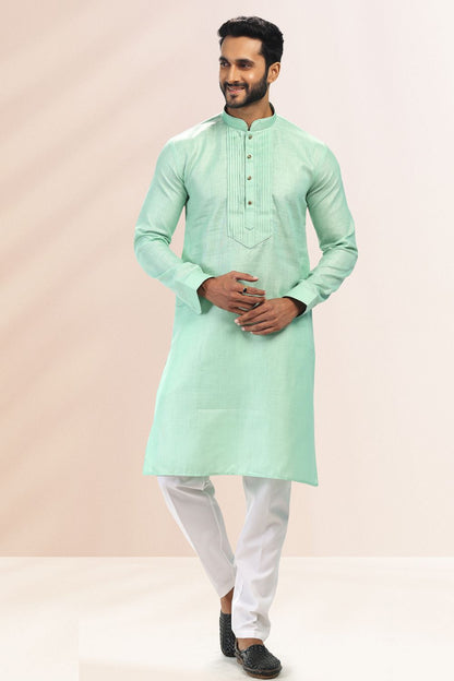 Pista Green Linen Cotton Mens Kurta (NMK-6736) - Nihal Fashions