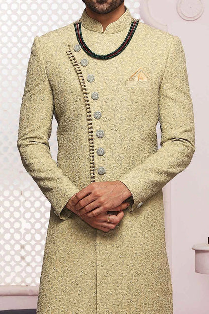 Pista Green Lucknowi Mens Sherwani (NMK-5570)