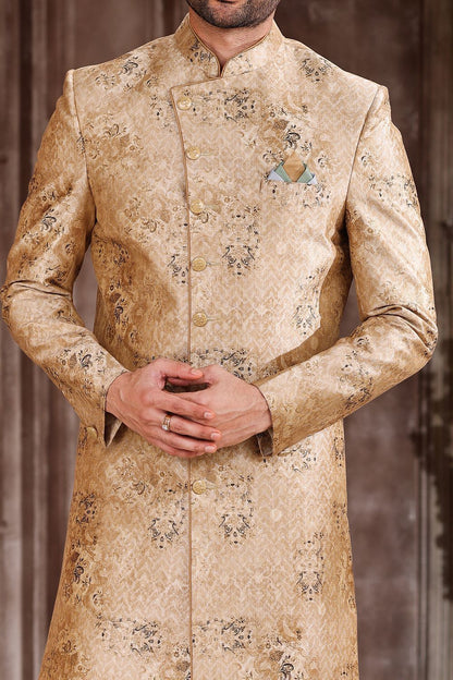 Printed Beige Art Silk Sherwani (NMK-6871) - Nihal Fashions