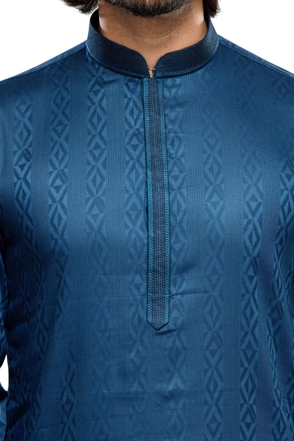 Printed Blue Art Silk Kurta Pajama (NMK-7485) - Nihal Fashions