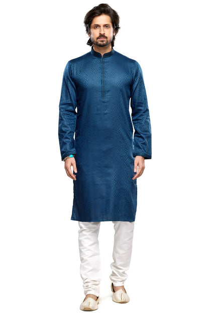 Printed Blue Art Silk Kurta Pajama (NMK-7485) - Nihal Fashions
