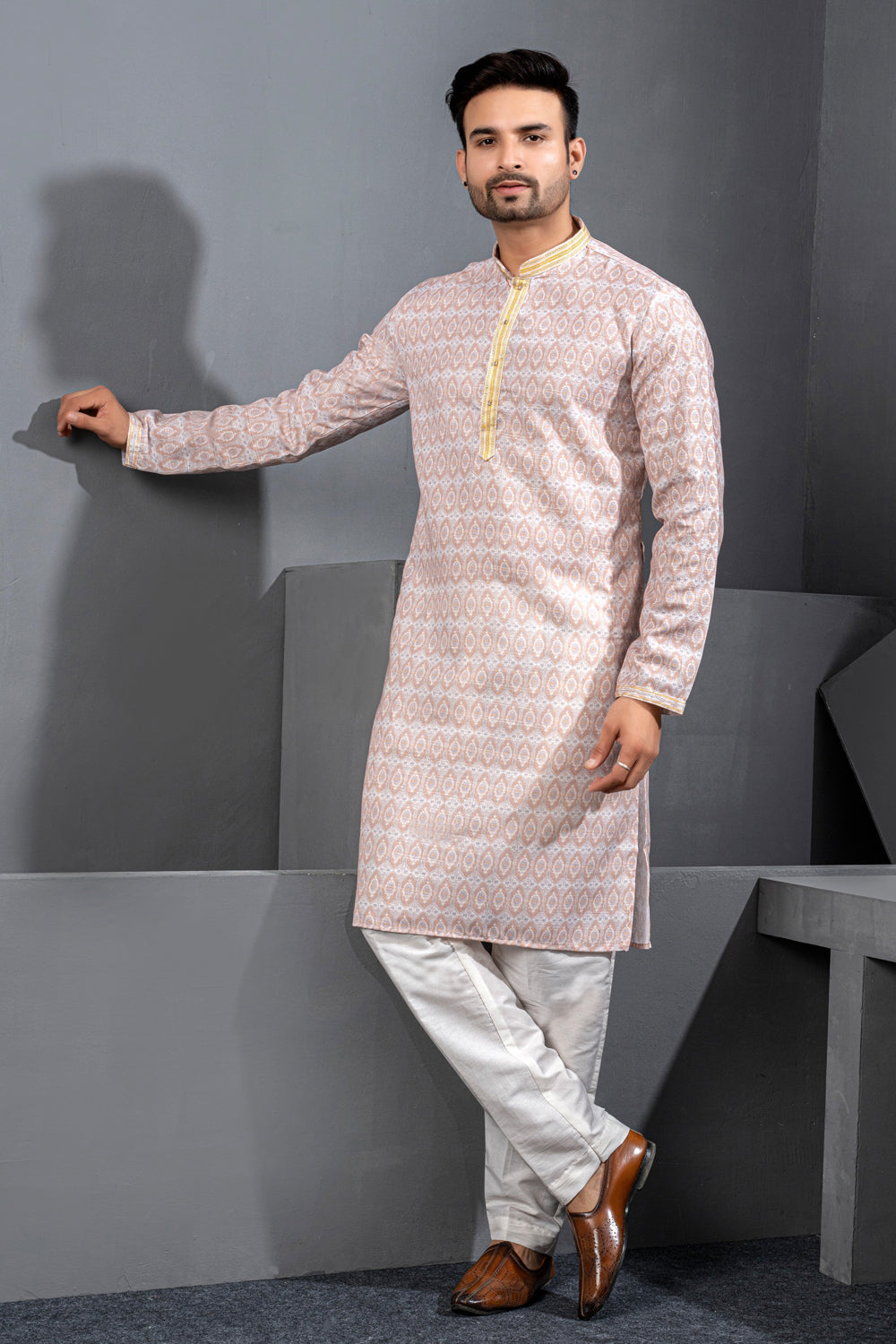 Printed Cotton Silk Kurta For Men (NMK-8778) - Nihal Fashions
