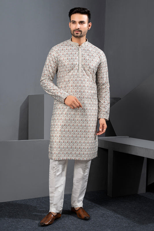 Printed Cotton Silk Kurta in Multicoloured (NMK-8777) - Nihal Fashions
