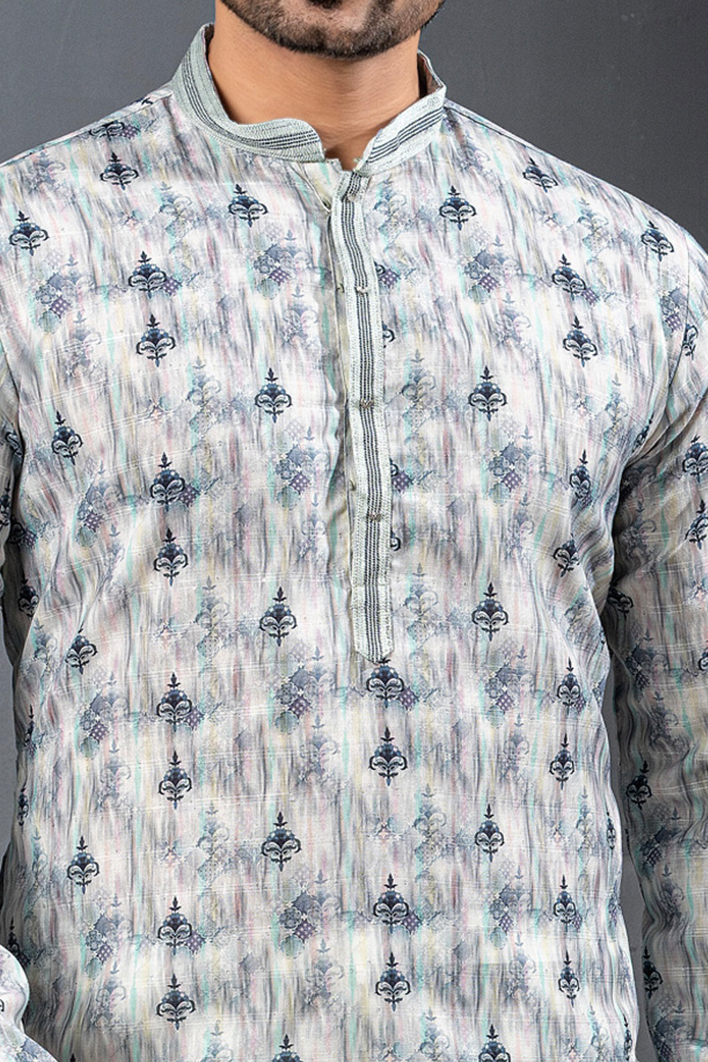Printed Cotton Silk Multicoloured Kurta Pajama (NMK-8749) - Nihal Fashions