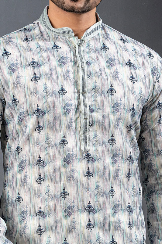 Printed Cotton Silk Multicoloured Kurta Pajama (NMK-8749) - Nihal Fashions