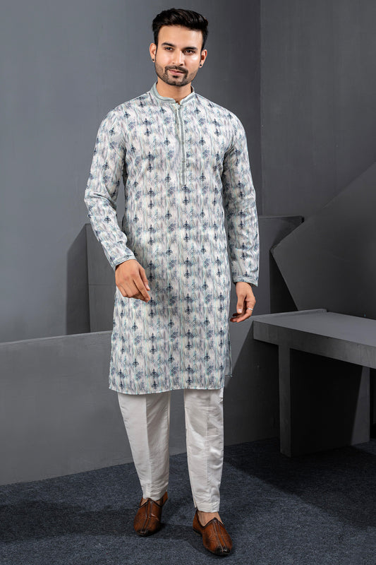 Printed Cotton Silk Multicoloured Kurta Pajama (NMK-8749) - Nihal Fashions