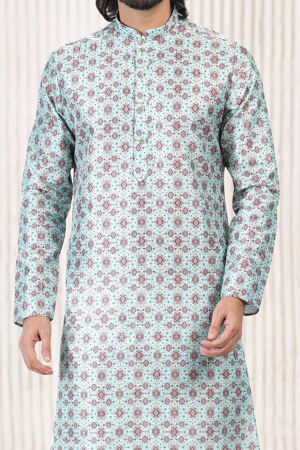 Printed Green Banarasi Silk Kurta Pajama (NMK-6719) - Nihal Fashions