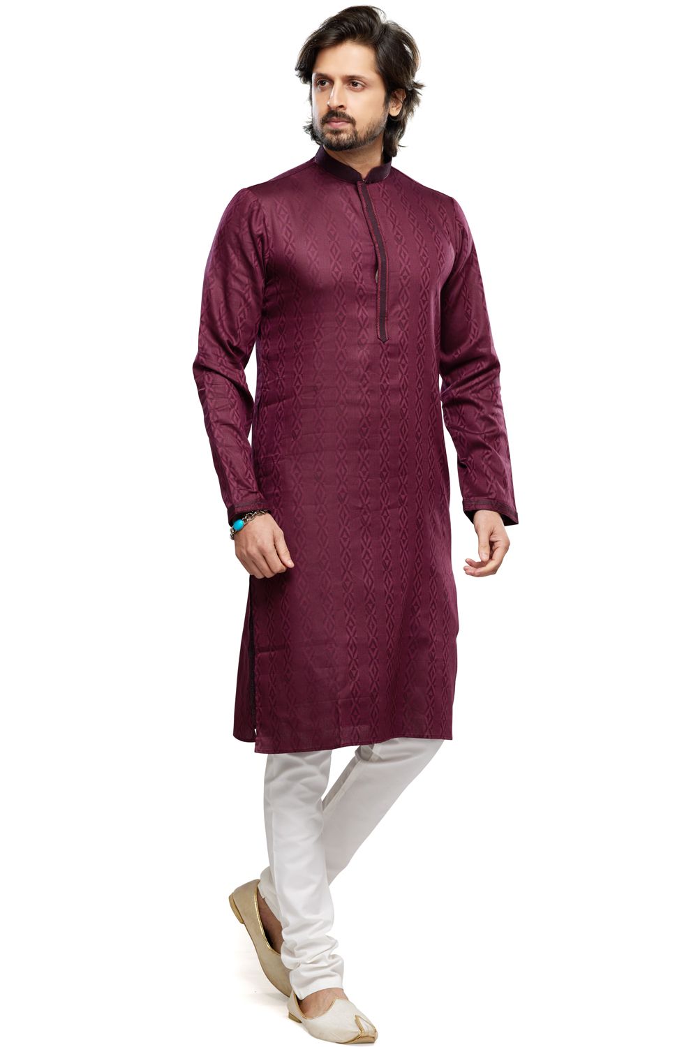 Printed Maroon Art Silk Kurta Pajama (NMK-7484) - Nihal Fashions