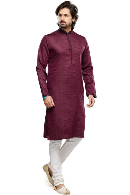 Printed Maroon Art Silk Kurta Pajama (NMK-7484) - Nihal Fashions