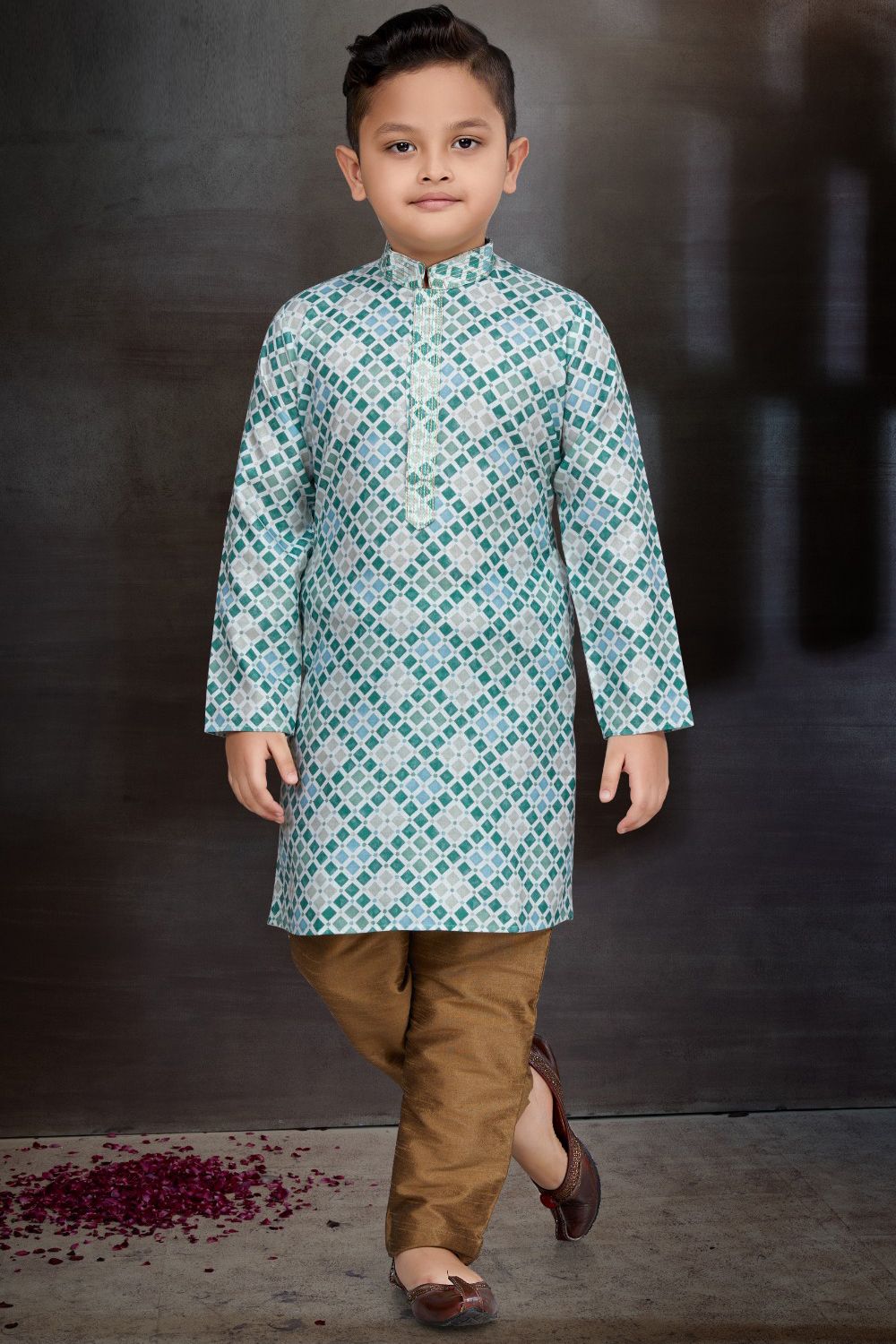 Printed Multicoloured Cotton Boys Kurta Pajama (NKK-791) - Nihal Fashions