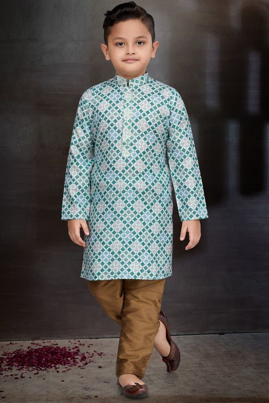 Printed Multicoloured Cotton Boys Kurta Pajama (NKK-791) - Nihal Fashions