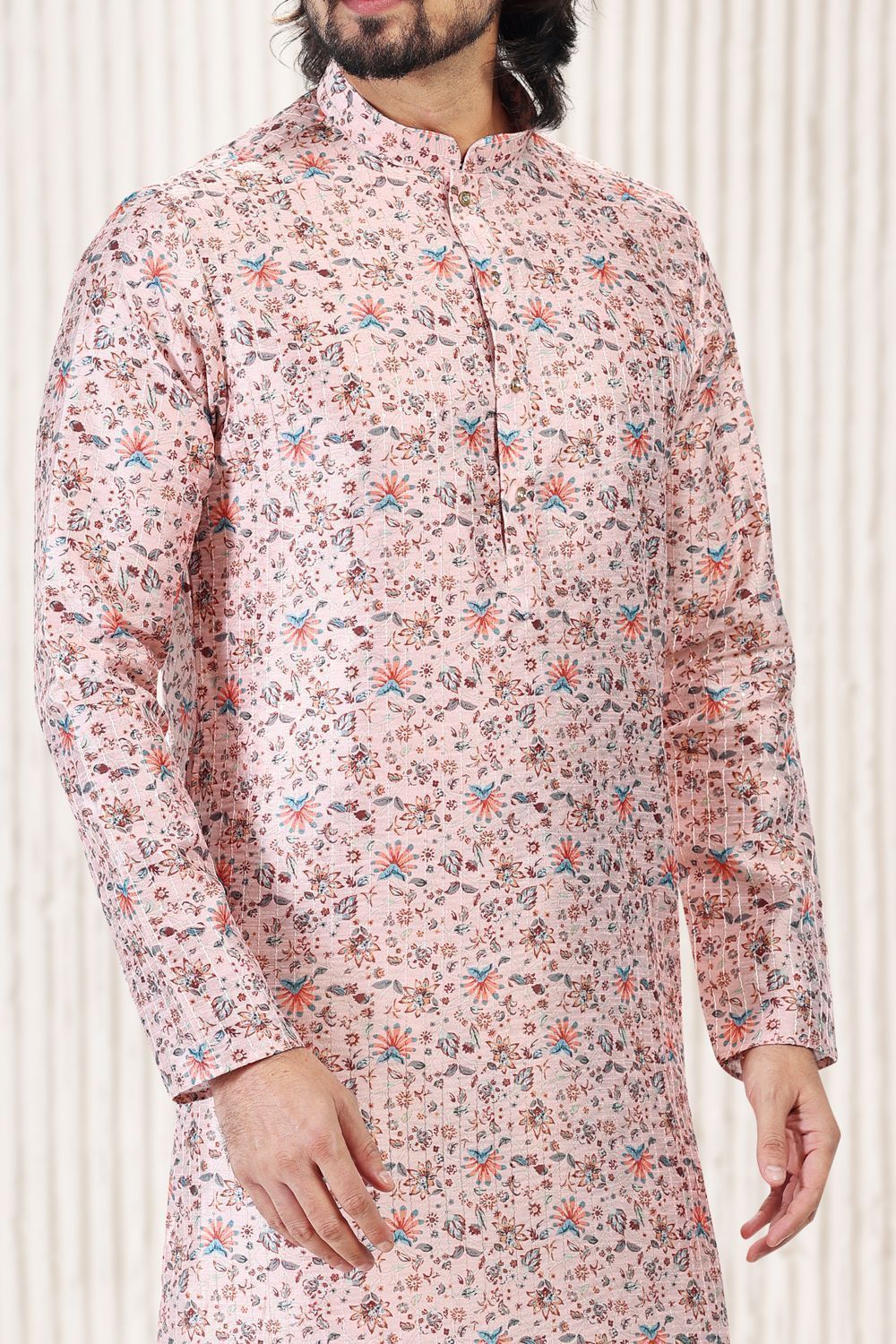Printed Peach Banarasi Silk Kurta Pajama (NMK-6723) - Nihal Fashions