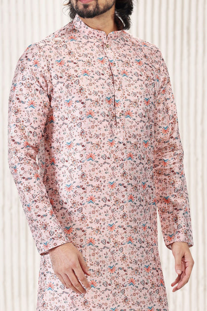 Printed Peach Banarasi Silk Kurta Pajama (NMK-6723) - Nihal Fashions