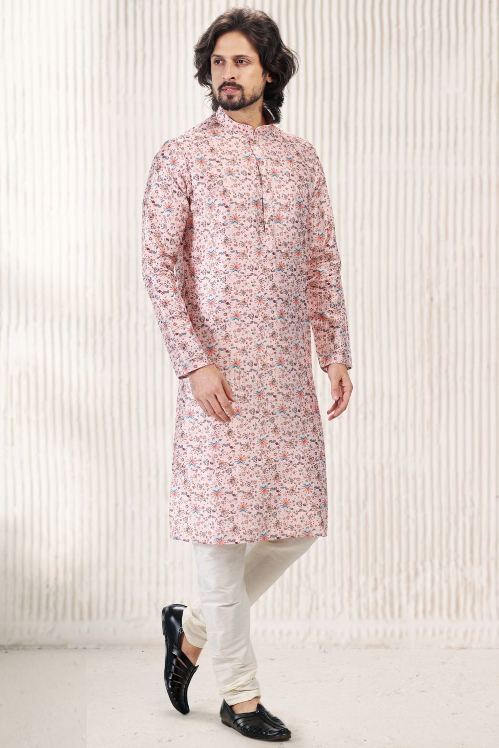 Printed Peach Banarasi Silk Kurta Pajama (NMK-6723) - Nihal Fashions