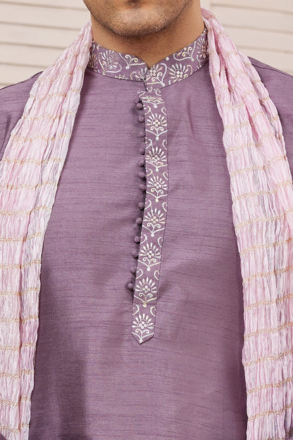 Purple Art Banarasi Silk Kurta Pajama (NMK-7964) - Nihal Fashions