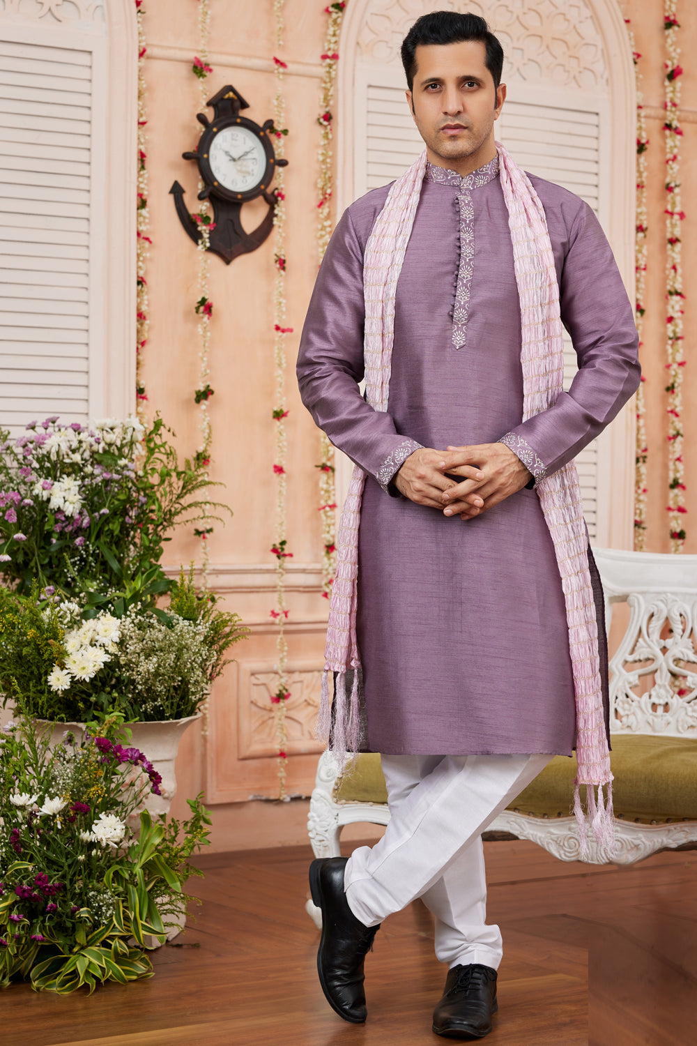 Purple Art Banarasi Silk Kurta Pajama (NMK-7964) - Nihal Fashions