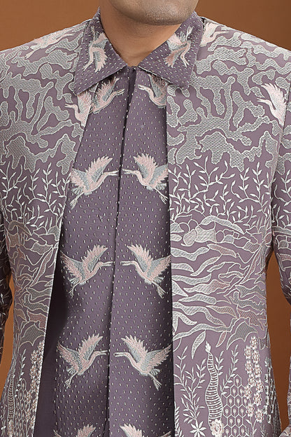Purple Art Silk 3 piece Indo Western (NMK-8636) - Nihal Fashions