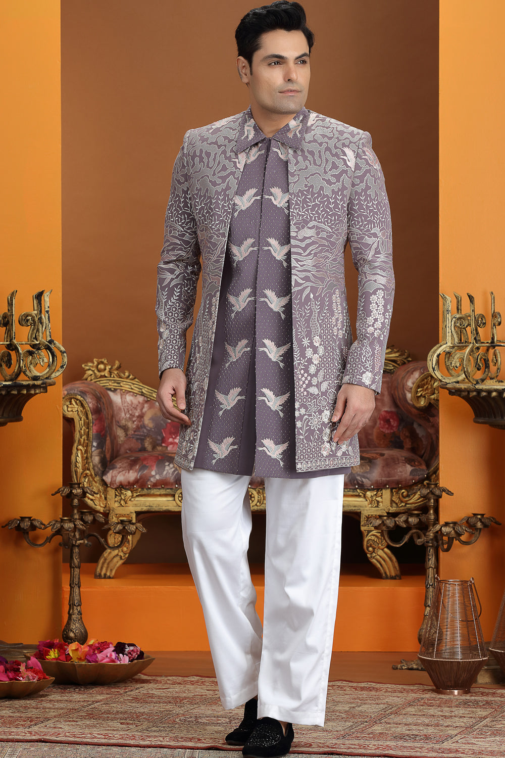 Purple Art Silk 3 piece Indo Western (NMK-8636) - Nihal Fashions