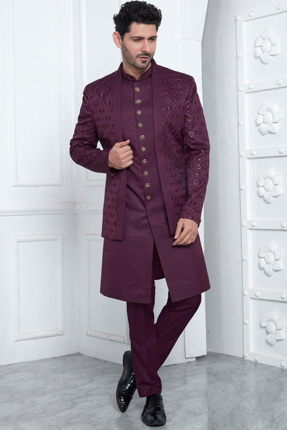 Purple Art Silk 3 piece Jacket Set (NMK-7876) - Nihal Fashions