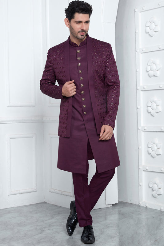 Purple Art Silk 3 piece Jacket Set (NMK-7876) - Nihal Fashions