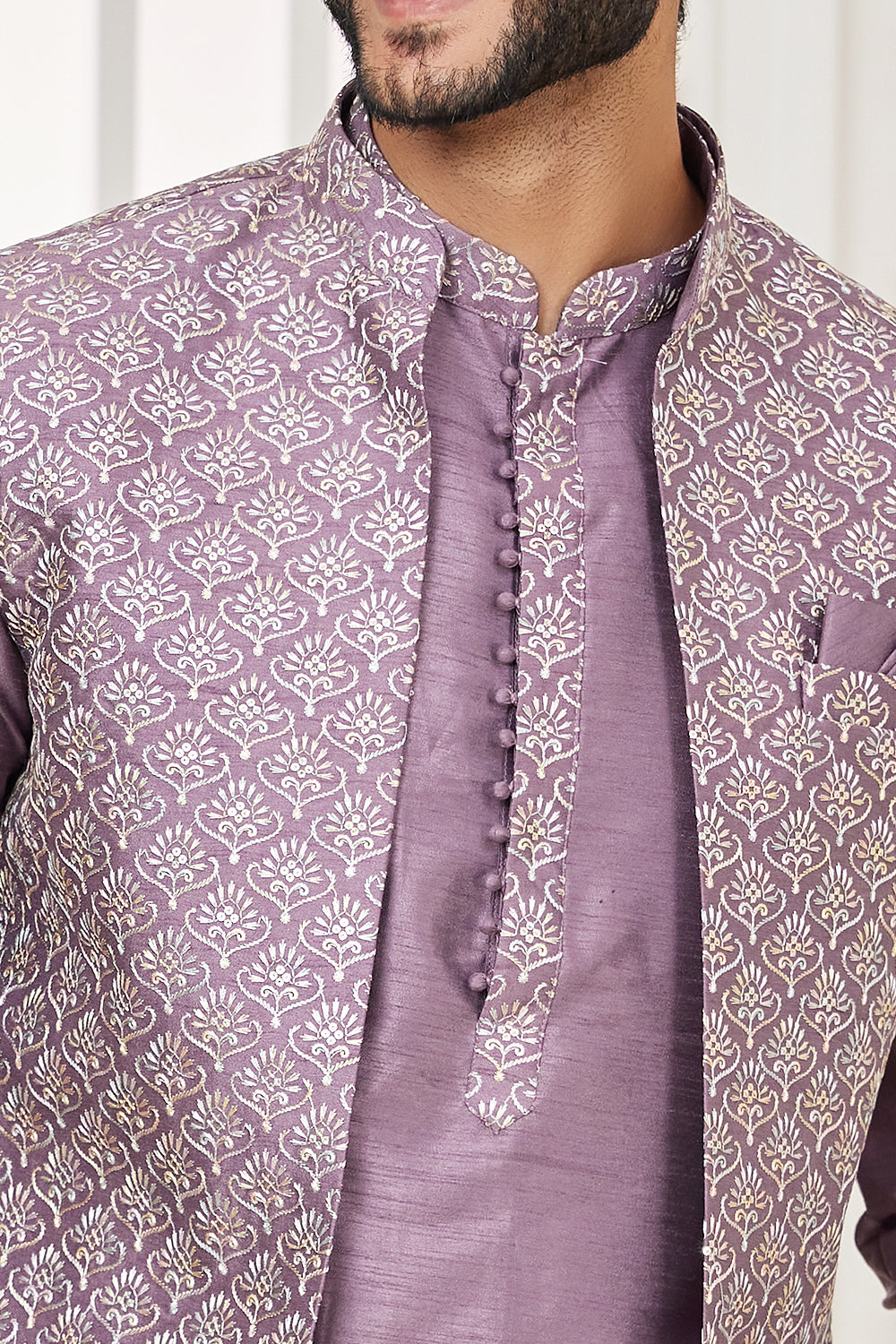 Purple Art Silk 3 piece Jacket Set (NMK-7971) - Nihal Fashions