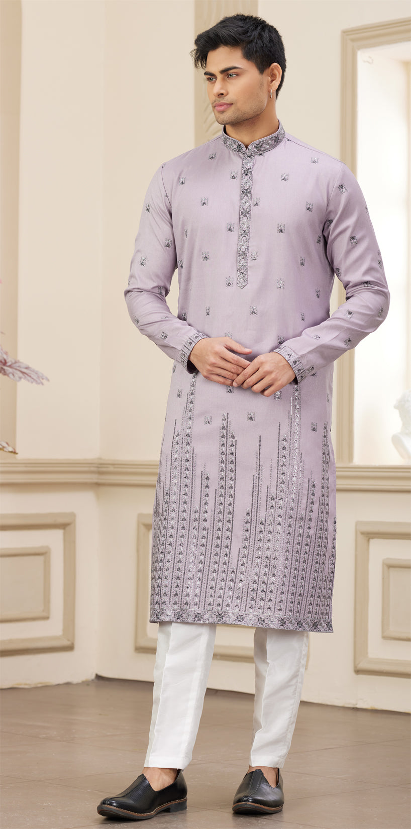 Purple Art Silk Kurta Pajama (NMK-8385) - Nihal Fashions