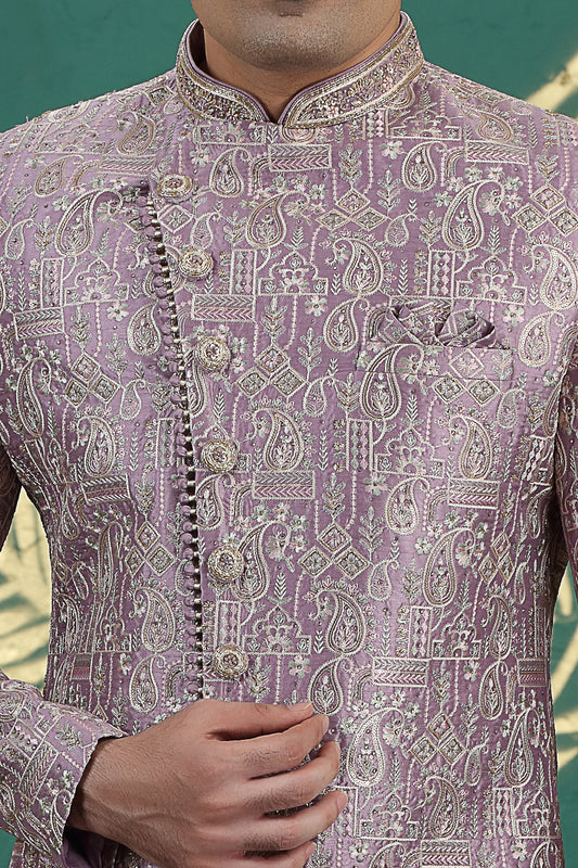 Purple Art Silk Mens Sherwani (NMK-8620) - Nihal Fashions