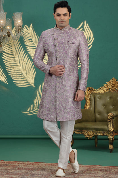 Purple Art Silk Mens Sherwani (NMK-8620) - Nihal Fashions