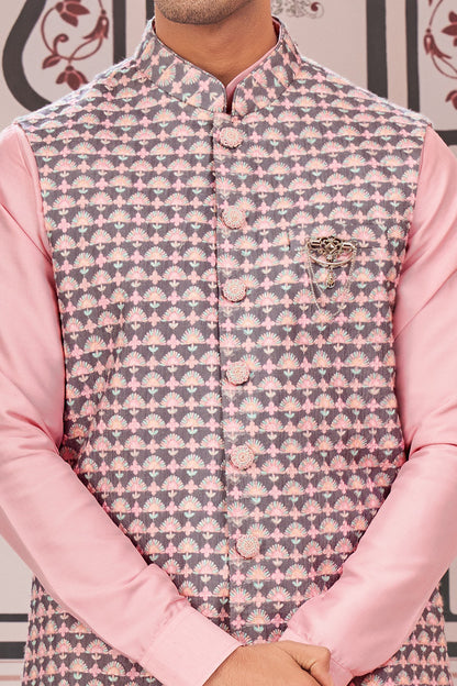 Purple Art Silk Nehru Jacket (NMK-7984) - Nihal Fashions